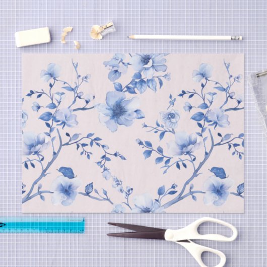 Romantisches Blush Blue Floral Brautparty Seidenpapier (Handwerk)