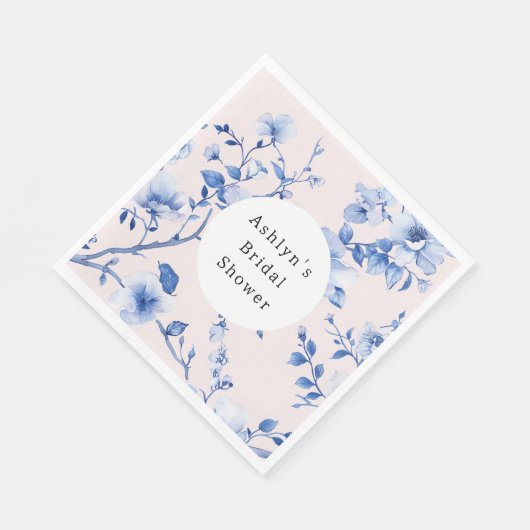 Romantisches Blush Blue Floral Brautparty Serviette (Ecke)