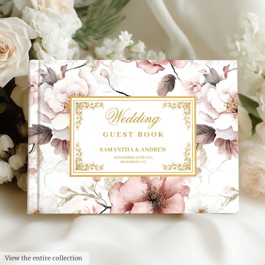 Romantisches Blush Ivory Gold Floral Wedbook Gästebuch