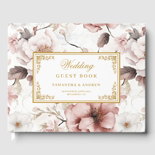 Romantisches Blush Ivory Gold Floral Wedbook Gästebuch (Vorderseite)