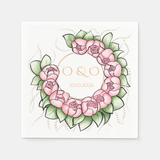 Romantisches Blush-Pfingstrose-Botanisches-Blumen- Serviette (Vorderseite)