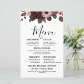 Romantisches Blush Pink Burgund Blumenmenü (Stehend Vorderseite)