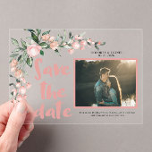 Romantisches Blush PInk Floral Foto Save the Date Acryleinladungen