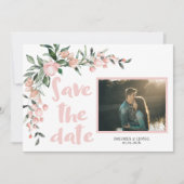 Romantisches Blush PInk Floral Foto Save the Date Einladung (Vorderseite)