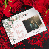 Romantisches Blush PInk Floral Foto Save the Date Einladung