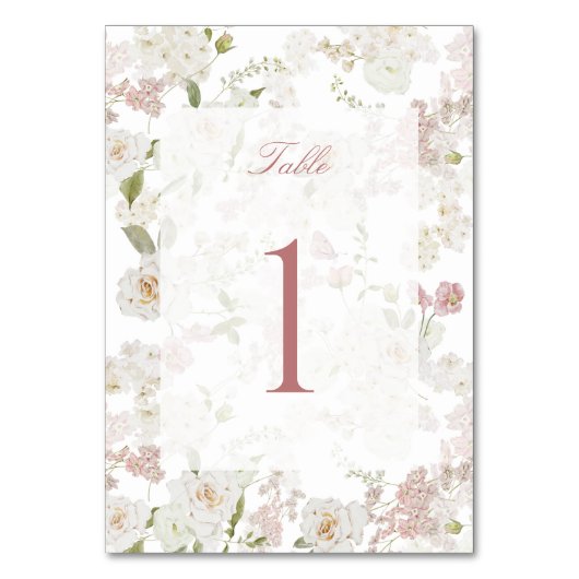 Romantisches Blütenmuster, doppelseitig Tischnummer (Rückseite)