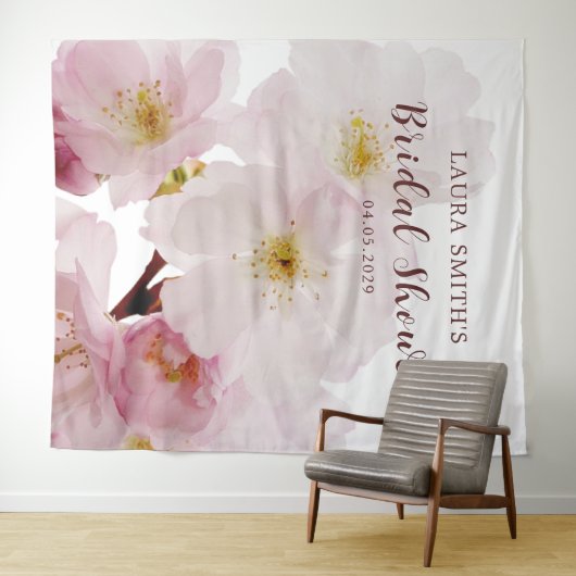 Romantisches Blütenrosa Kirschblüten Brautparty Wandteppich (Beispiel (Horizontal))