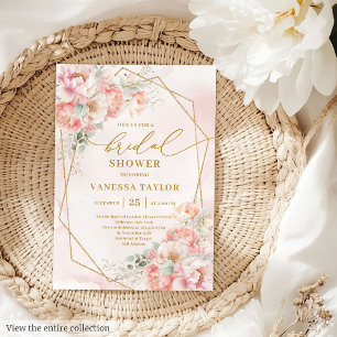 Romantisches Boho Blush Gold Glitzer Brautparty Einladung
