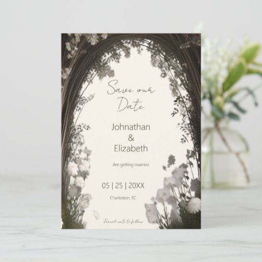Romantisches Boho Botanisches Foto Save the Date (Stehend Vorderseite)