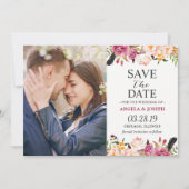 Romantisches Boho Floral Feather Foto Save the Dat Date (Vorderseite)