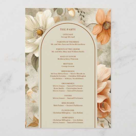 Romantisches Boho-Neutral Beige Oliven Blumen Prog Programm (Rückseite)