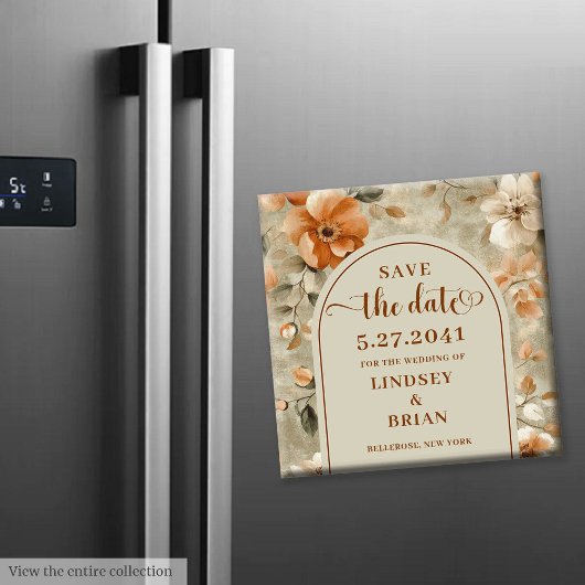 Romantisches Boho-Neutral Beige Oliven Blumen Save Magnet