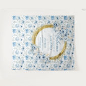 Romantisches Boho Pastel Blue Gold Hochzeitsband Wandteppich (Vorderseite (Horizontal))