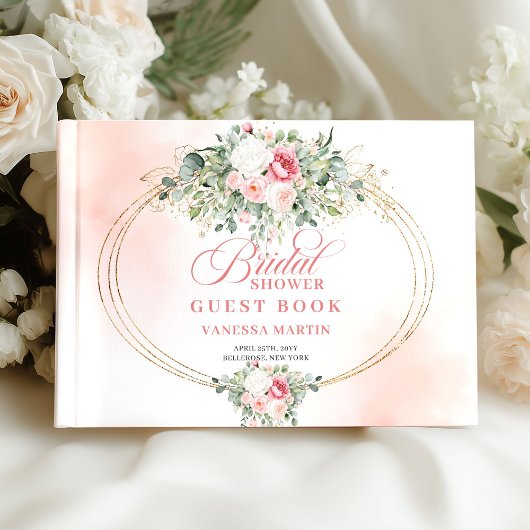 Romantisches Boho-Rosa-Rosen-Hochzeitsdusche-Gäste Gästebuch
