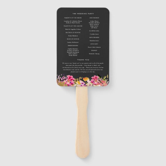 Romantisches Bouquet Hot Pink Black Wedding Progra Fächer (Rückseite)