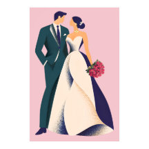 Romantisches Braut-und Bräutigam-Illustrationspost