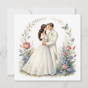Romantisches Brautpaar Blumen Elegantes Hochzeitsp Einladung