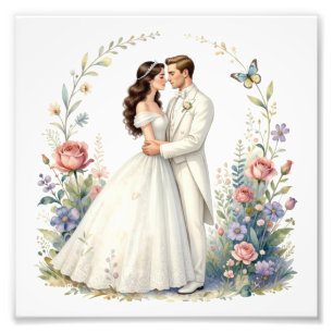 Romantisches Brautpaar Blumen Elegantes Hochzeitsp Fotodruck