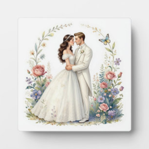 Romantisches Brautpaar Blumen Elegantes Hochzeitsp Fotoplatte