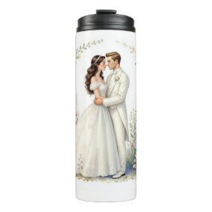 Romantisches Brautpaar Blumen Elegantes Hochzeitsp Thermosbecher