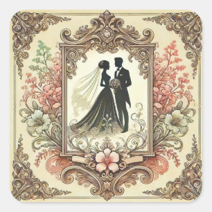 Romantisches Brautpaar 💕 Klassisches Liebesdesign Quadratischer Aufkleber