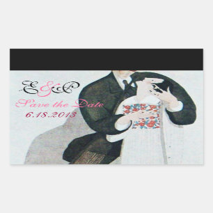 ROMANTISCHES BRAUTPAAR SAVE THE DATE MONOGRAMM RECHTECKIGER AUFKLEBER