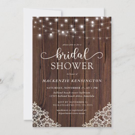 Romantisches Brautparty aus Holzreihen Einladung (Vorderseite)