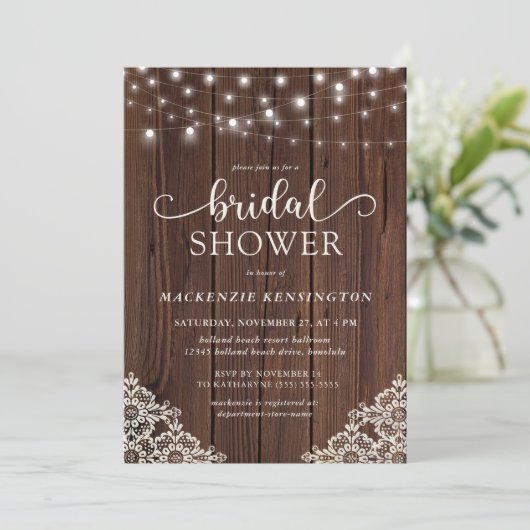 Romantisches Brautparty aus Holzreihen Einladung (Stehend Vorderseite)