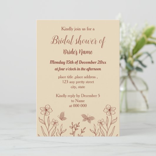 Romantisches Brautparty Einladung (Stehend Vorderseite)