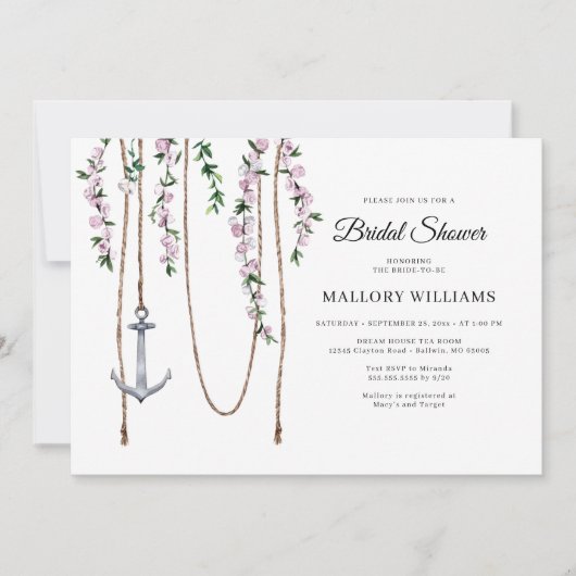 Romantisches Brautparty für den Blumenanker Einladung (Vorderseite)