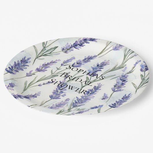 Romantisches Brautparty Hübscher Lavendel-Blume Pappteller (Schrägansicht)