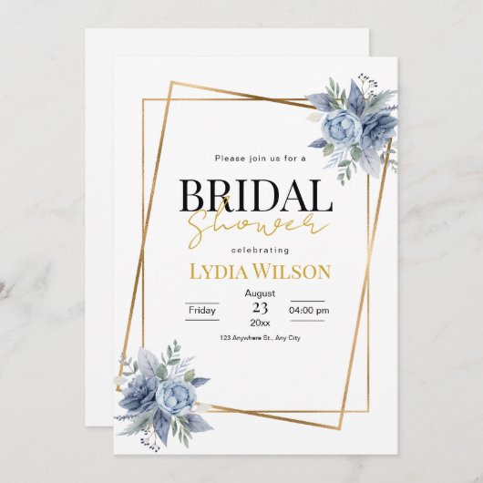 Romantisches Brautparty in Goldrahmen Einladung (Vorne/Hinten)