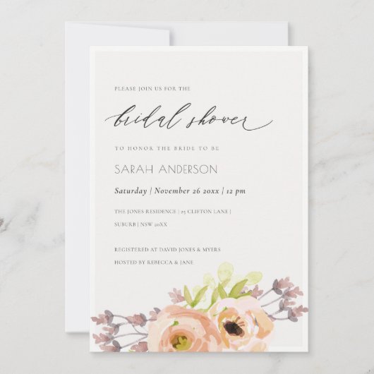 ROMANTISCHES BRAUTPARTY, LILA, BLUE FLORAL EINLADUNG (Vorderseite)