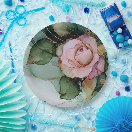 Romantisches Brautparty Rosa Rose Pappteller (Party)