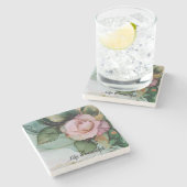 Romantisches Brautparty Rosa Rose Steinuntersetzer (Seitenansicht)