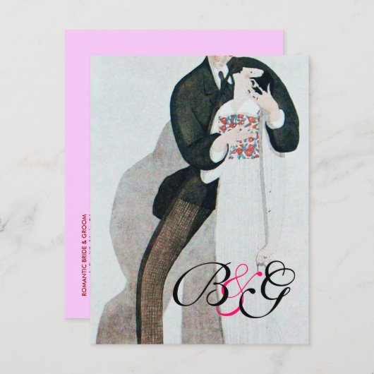 ROMANTISCHES BRIDE & GROOM WEDING PARTY MONOGRAM EINLADUNGSPOSTKARTE (Vorne/Hinten)