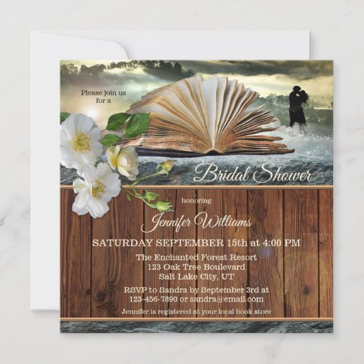 Romantisches Buch Lover Floral Brautparty Einladung (Vorderseite)