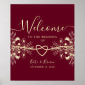 Romantisches Bugundy Wedding Welcome Poster (Vorne)