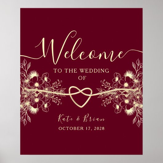 Romantisches Bugundy Wedding Welcome Poster (Vorne)