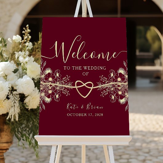 Romantisches Bugundy Wedding Welcome Poster