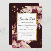 Romantisches Burgund & Blush Pink Bloral Save The Date (Vorne/Hinten)