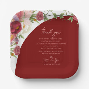 Romantisches Burgund Floral Wedding Danke Nachrich Pappteller