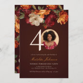 Romantisches Burgund-Foto 40. Geburtstag Einladung (Vorne/Hinten)