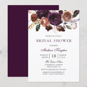 Romantisches Burgund Lila Plum Floral Brautparty Einladung