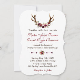 Romantisches Burgund Marsala Floral Antlers Weddin Einladung