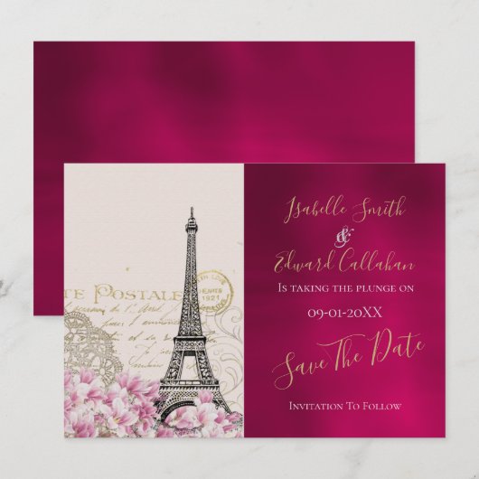 Romantisches Burgund Paris im Frühling Save The Date (Vorne/Hinten)