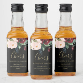 Romantisches Burgund, Rosa, Blau und Schwarz Alkoholflaschenetikett