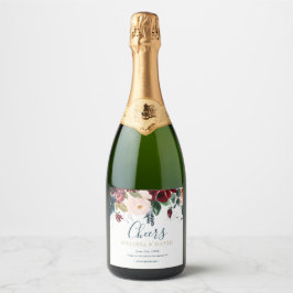 Romantisches Burgund, Rosa, Blau und Schwarz Schaumweinetikett