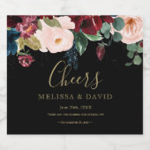 Romantisches Burgund, Rosa, Blau und Schwarz Schaumweinetikett (Einzelnes Label)