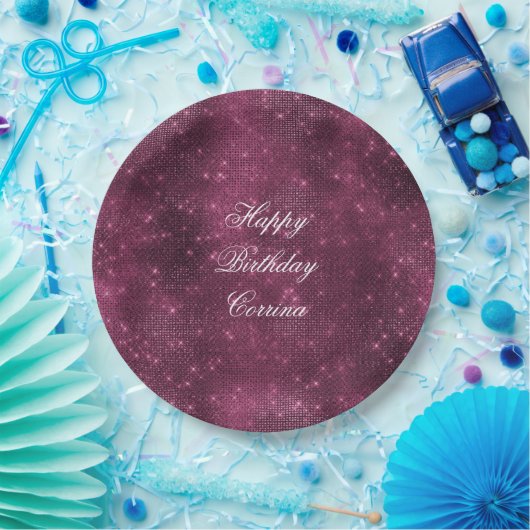 Romantisches Burgund Sparkle Glitzy Birthday Pappteller (Party)
